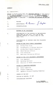 Administrative record - City of Sunshine - Commissioner Mr Alexander "Alex" George Gillon Collection 1976 - 1982 - Notice of Ordinary Meeting of to be held on Tuesday 25th July 1978, City of Sunshine, 19th July 1978