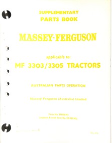 Manual - Massey Ferguson MF 3303/3305 Tractors Supplementary Parts Book, McKay Massey Harris, H V