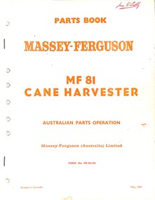Manual - Massey Ferguson MF81 Cane Harvester, McKay Massey Harris, H V
