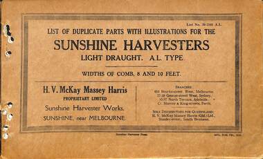 Manual - Sunshine Harvester Mckay Massey Harris - List of duplicate parts with illustrations for the Sunshine Harvester Light Draught AL Type With Of Comb 8 & 10 Feet, SUNSHINE HARVESTER PRESS, 11658