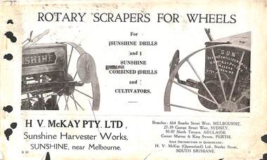 Manual - Sunshine Harvester Mckay Massey Harris - List of duplicate parts with illustrations for the Rotary Scapers For Wheels For Sunshne Drills And Sunshine Combine Drills And Cultivators, H.V. McKAY PTY. LTD