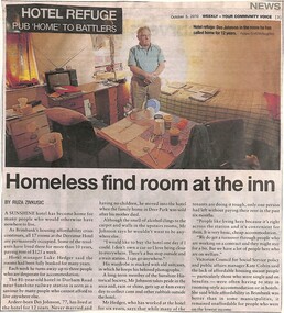 Article - Homeless find room at the inn Des Johnson, Zivkusic, Ruza, 5/10/2010 12:00:00 AM