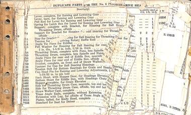 Manual - Sunshine Harvester Mckay Massey Harris - List of duplicate parts with illustrations for the No 6 Power Drive Header, H. V. McKay Massey Harris Pty. Ltd