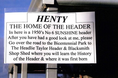 Photograph - Agricultural Museum & Headlie Taylor Smithy Henty NSW, Dates of originals not known