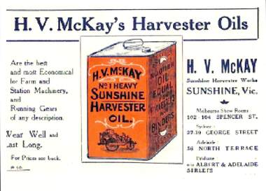 Card - H.V. McKay's Harvester Oils Advertisement Card