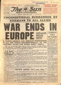 Newspaper - The Sun Newspaper - War Ends in Europe The Sun Newspaper - Peace, World Hails Jap Surrender