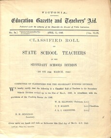 Administrative record - "Victoria / Education Gazette and Teachers' Aid / Classified Roll of State School Teachers in the / Secondary Schools Division", 12/04/1949 12:00:00 AM