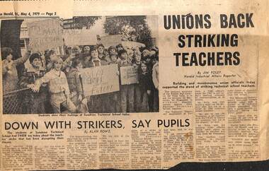 Article - Sunshine Technical School Teachers Strike 1979 Newspaper Cuttings, 4 May 1979, 5 May 1979