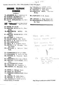 Article - Sunshine Telephone Exchange Directory Sunshine Advocate 12th July 1924, C.G. Carlton, 12/07/2024 12:00:00 AM