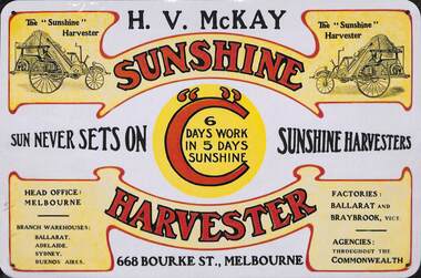 Sign - H.V.McKay Sunshine Harvester Reproduction Advertising Sign