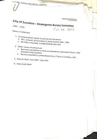 Administrative record - Sunshine Kinergarten Bursary Committee