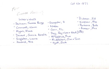Archive - Interviews by Connie Parsons, Parsons, Connie, 1976 - 1992