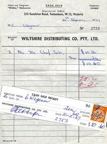Ephemera - Wilshire Distributing Co Pty Ltd Cash Sale Receipt, 21/02/1967 12:00:00 AM