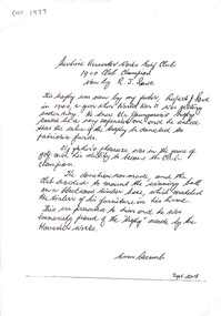 Letter - Sunshine Harvester Works Golf Club 1940 Club Champion