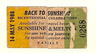 Ephemera - Sunshine To Melton Train Ticket, 14/05/1988 12:00:00 AM