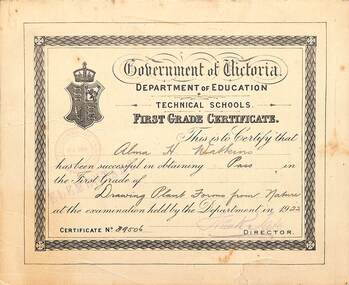 Certificate - Alma H Watkins Sunshine Technical School Certificates