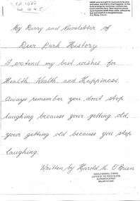 Archive - My Diary and Newsletter of Deer Park History by Harold M O'Brien, O'Brien, Harold Maxwell