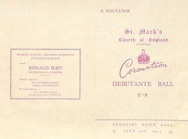 Memorabilia - St Marks Church of England Coronation Debutante Ball 3rd July 1953