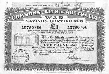 Ephemera - War Savings Certificate, 1946 - 1953