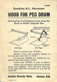 Document - Sunshine A.L Harvester Hood for Peg Drum, Sunshine Harvester Works