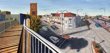 Painting - Devonshire Rd Looking East with Massey Ferguson Clock Tower & Offices Painting, Douglas Clymo, C2000