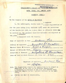 Administrative record - Shire Of Braybrook Offensive Trades Registration 1949, 1949