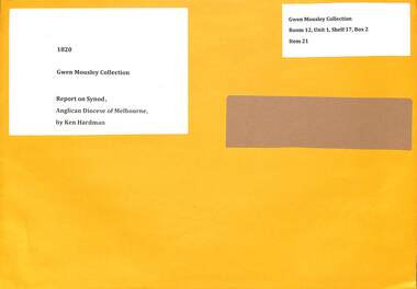 Archive - Synod of the Anglican Diocese of Melbourne: Report by Ken Hardman in 'Fellowship', Nov. 1966