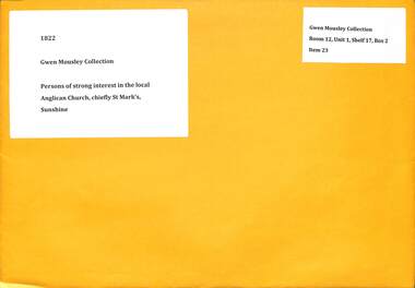 Archive - 'Persons of strong interest in the local Anglican church, chiefly St Mark's, Sunshine'