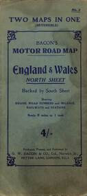 Map - Bacon's Motor Road Map - England and Wales, G.W. Bacon & Co. Ltd