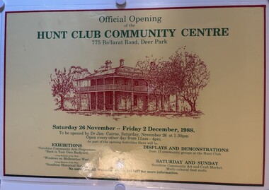 Poster - Hunt Club Community Centre Official Opening 26th November 1988 Poster