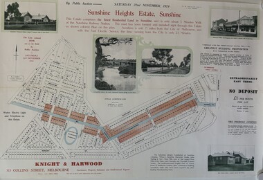 Poster - Sunshine Heights Estate Sunshine Land Sales Poster, Knight & Harwood (Property Subdivision), 1924