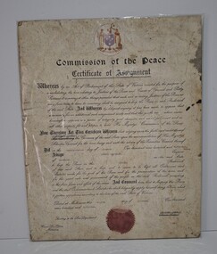 Certificate - Arthur Beachley Commission of Peace Certificate of Assignment