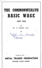 Document - Basic Wage The Commonwealth Basic Wage 1907 to 1953