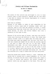 Document - Country and Village Blacksmiths by Eric E Wegener July 2002|Blacksmith Tongs by Eric E Wegener, Eric E. Wegener