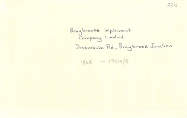 Archive - Braybrook Implement Company Limited Devonshire Road Braybrook Junction