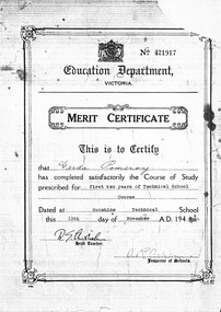 Certificate - Gerda Pomeroy Sunshine Technical School Certificates