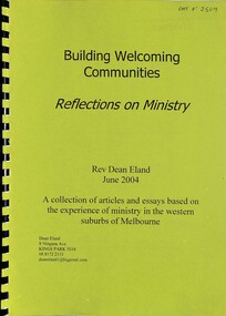 Booklet - Building Welcoming Communities Reflection on Ministry, Rev. Dean Eland, 38139