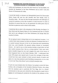 Document - Sunshine Railway Disaster Plaque Unveiling 1998