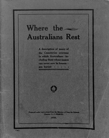 Book - Where the Australians Rest, Misister of State for Defence, 1920