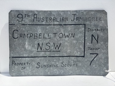 Functional object - 1st Sunshine Scouts 9th Australian Jamboree District N Troop 7 Campbelltown NSW Truck Equipment Sign, 1970