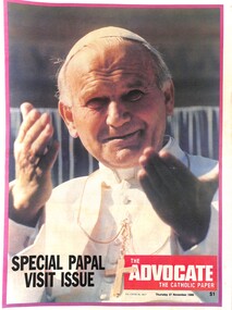 Newspaper - The Advocate The Catholic Paper - Special Papal Visit Issue of Pope John Paul 27th November 1986