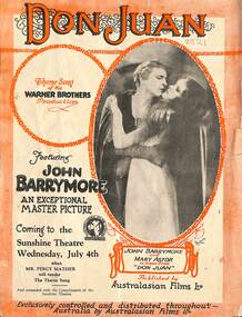 Poster - Sunshine Theatre Advertisement Don Jaun Featuring John Barrymore and Mary Astor 4 July, C1926