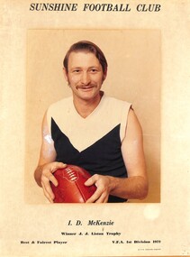 Photograph - Sunshine Football Club I. D. McKenzie Winner J. J. Liston Trophy Best & Fairest Player V.F.A. 1st Division 1972, R. & R. Mudford Studios Sunshine