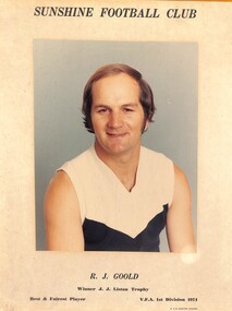 Photograph - Sunshine Football Club R. J. Goold Winner J. J. Liston Trophy Best & Fairest Player V.F.A. 1st Division 1974, R. & R. Mudford Studios Sunshine