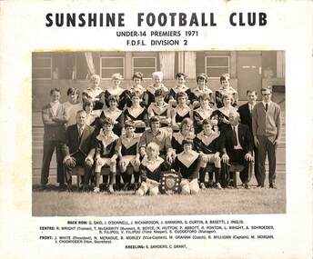 Photograph - Sunshine Football Club Under 14 Premiers 1971 F.D.L. Divison 2