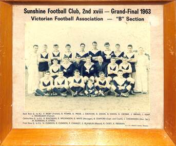 Photograph - Sunshine Football Club 2md XVIII Grand Final 1963 Victorian Football Association "B" Section Team Photo, R. & R. Mudford Studios Sunshine