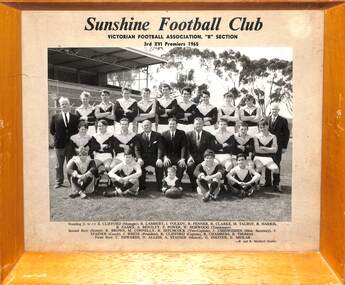 Photograph - Sunshine Football Club Victorian Football Association "B" Section 3rd XVI Premiers 1965 Team Photo, R. & R. Mudford Studios