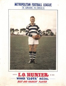Photograph - Metropolitan Football League "A" Grade 1954 L.O. Hunter Winner "Clota" Metal Best and Fairest Player (Sunshine Football Club), Ronald Iliff Sunshine