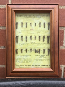Memorabilia - Nettlefolds - Parker-Kalon Self-Tapping & Hammer Drive Screws Mounted Display