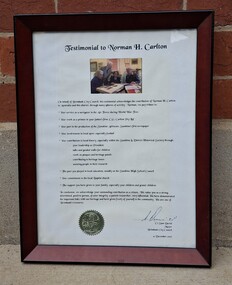 Certificate - Testimonial to Norman H Carlton, Wednesday 12th December 2007